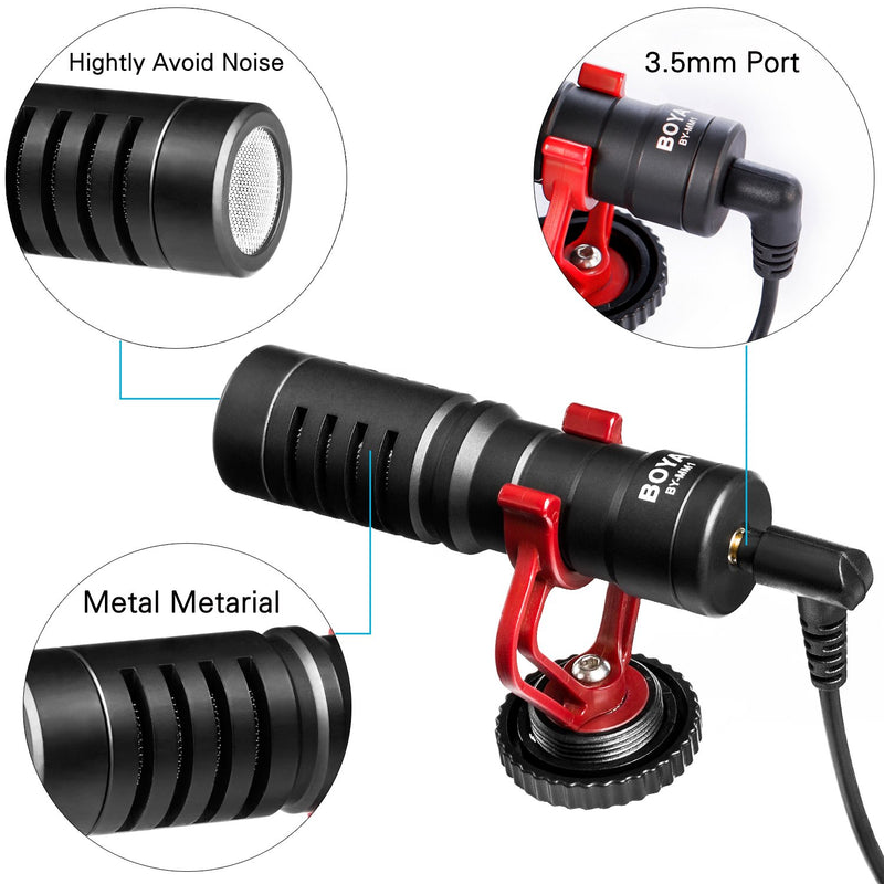 BOYA On Camera Shotgun Video Microphone by-MM1 YouTube Vlogging Facebook Livestream Recording Mic for iPhone Huawei Android Smartphone Canon Nikon Sony DSLR Cameras