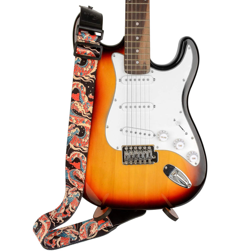 Guitar Strap, Unique"Azure Dragon" Shoulder Strap Includes Strap Button & 2 Strap Locks For Bass, Electric & Acoustic Guitars, by Rinastore (Azure Dragon) Azure Dragon