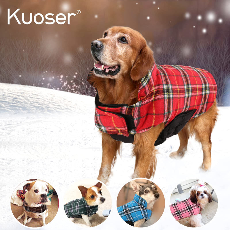 Kuoser Cozy Waterproof Windproof Reversible British Style Plaid Dog Vest Winter Coat Warm Dog Apparel for Cold Weather Dog Jacket for Small Medium Large Dogs with Furry Collar (XS - 3XL) X-Small (Pack of 1) Bright Red