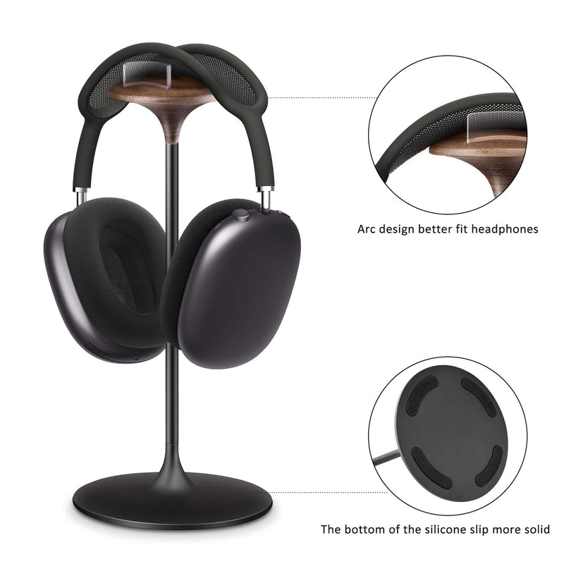 Headphone Stand, Walnut Wood & Aluminum Headset Stand, Nature Walnut Gaming Holder for AirPods Max, Beats, Bose, Sennheiser, Sony, Audio-Technica and More (Black) Black