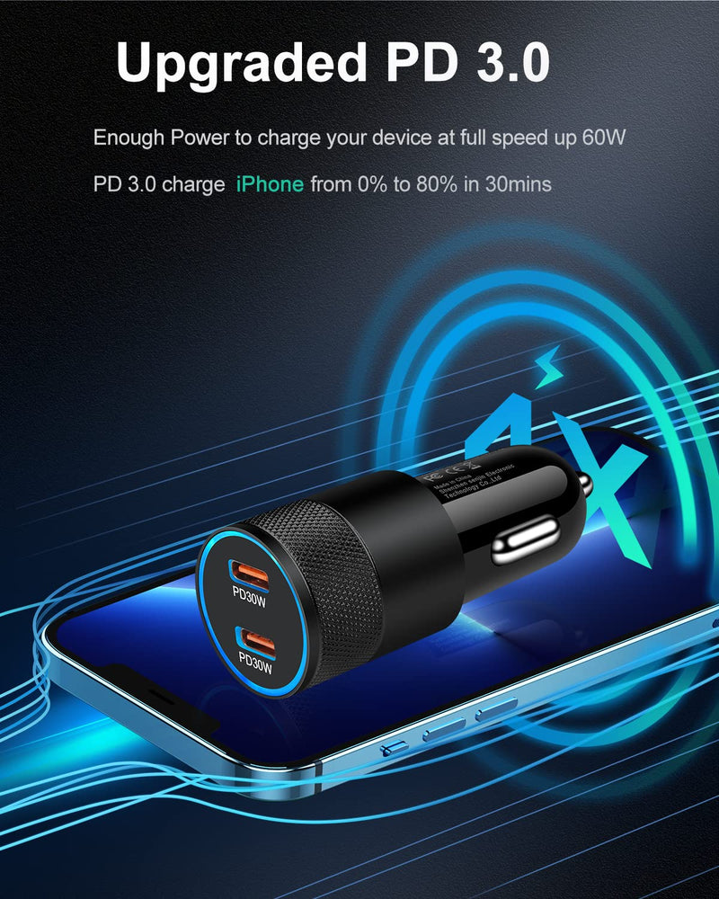 USB C Car Charger, 60W Cigarette Lighter Flush Adapter, Type C Fast Charging Car Plug Block for iPhone 13 Pro Max, Samsung Galaxy S21 Ultra, Pixel 6 Pro,3A XL, LG Stylo, AILKIN Automobile USB PD Port