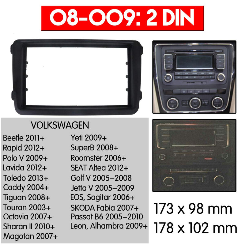 YuYue Radio Stereo Panel for VW Touran Caddy SEAT Skoda Fabia Octavia Fabia 2 Din Car Radio Frame Fascia Panel DVD Stereo CD Panel Dash Mount Refit Installation Trim Kit Frame (Black) Black