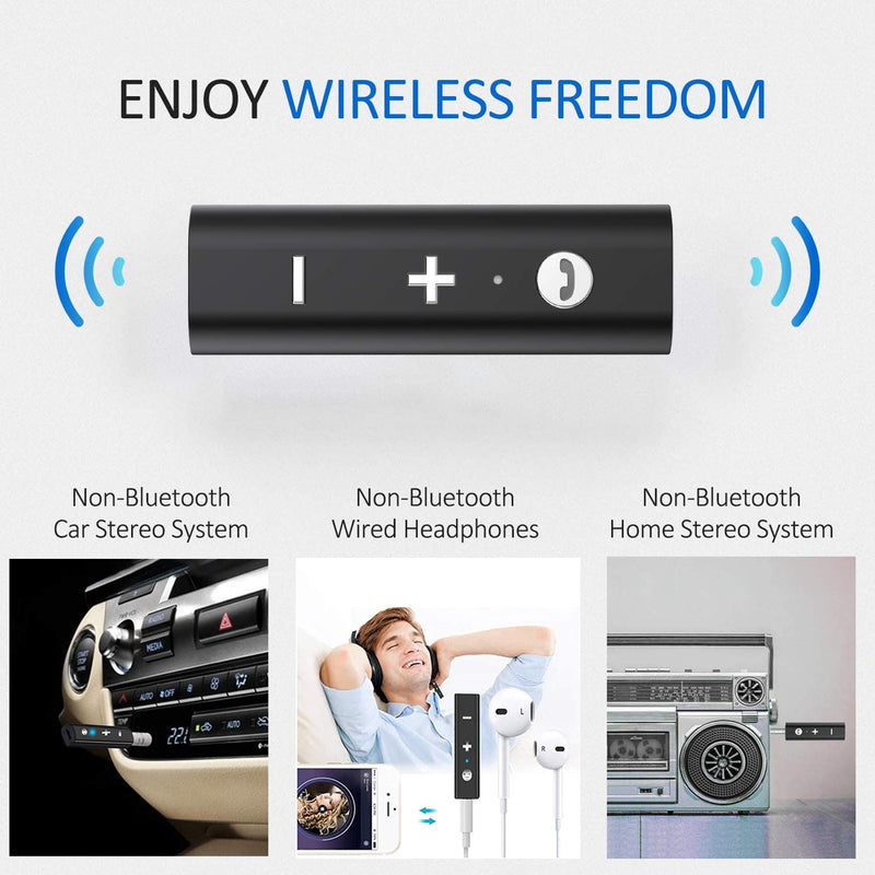 Mini Wireless Bluetooth Receiver, Bluetooth 5.0 Car Adapter & Bluetooth Aux Receiver with Clips Design 3.5mm Stereo Output for Home Audio/Car Audio Stereo System, Headphones, Handsfree Calls