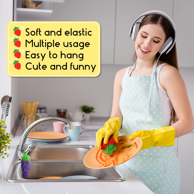 10 Pieces Fruit Dish Scrubber Non Scratch Cleaning Sponge Double Layered Dish Sponge No Odor Kitchen Sponge Net Dish Cloths for Washing Dishes for Cookware, Tubs, Sinks