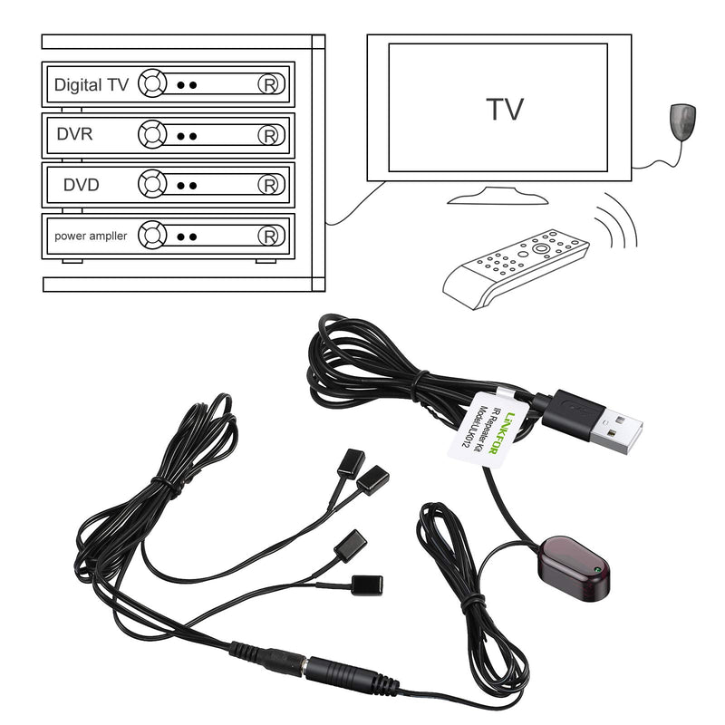 LiNKFOR IR Repeater IR Extender Infrared Remote Extender Repeater 1 Receiver 4 Emitters Control Kit Hidden Infrared Remote System for Satellite TV Receiver DVD Player Blu-ray Player