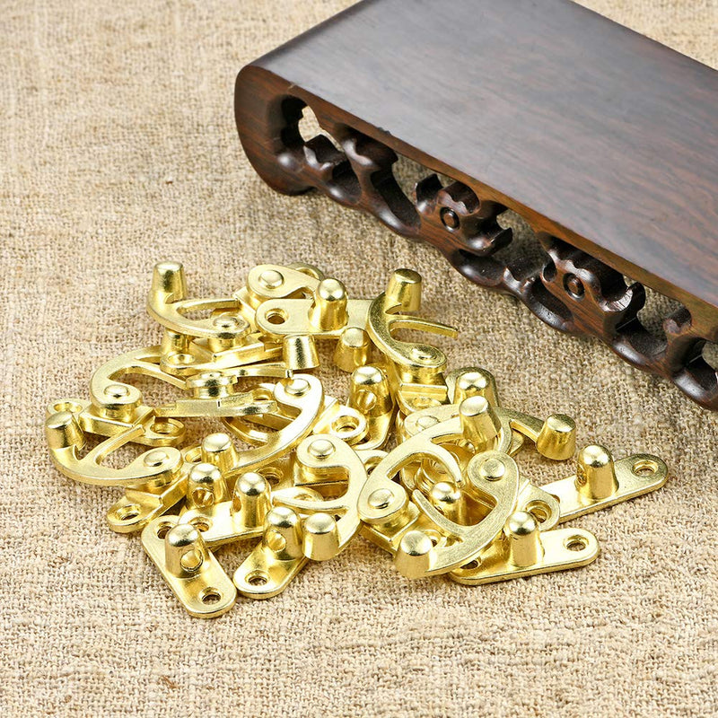 PGMJ 20 Pieces Jewelry Box Hardware Thickened Solid Antique Right Latch Hook Hasp Horn Lock Wood Jewelry Box Latch Hook Clasp and 80 Replacement Screws (Gold) Gold