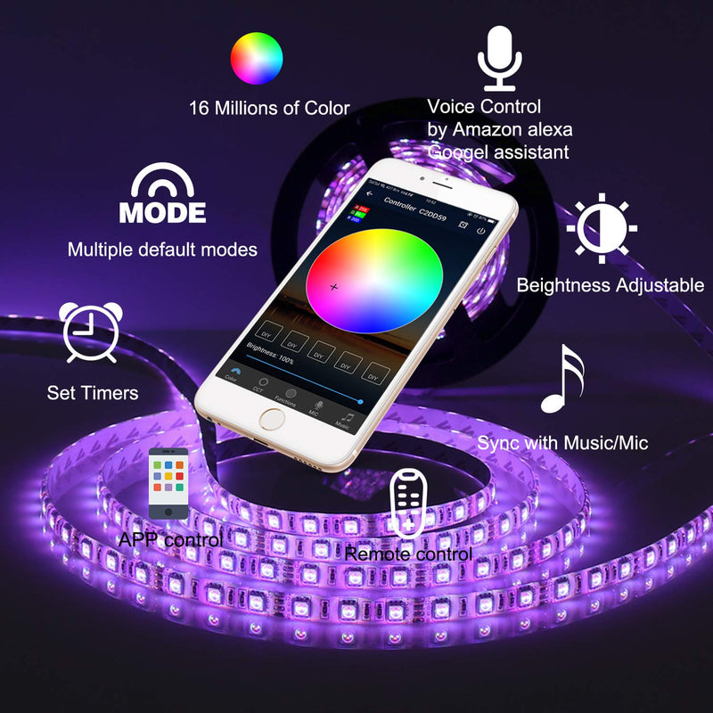 [AUSTRALIA] - RC LED Strip Lights RGB Smart WiFi LED Controller with 24Key IR Remote 4 Pins Male Connector Works with Android,iOS System,Alexa,IFTTT and Google Assistant 