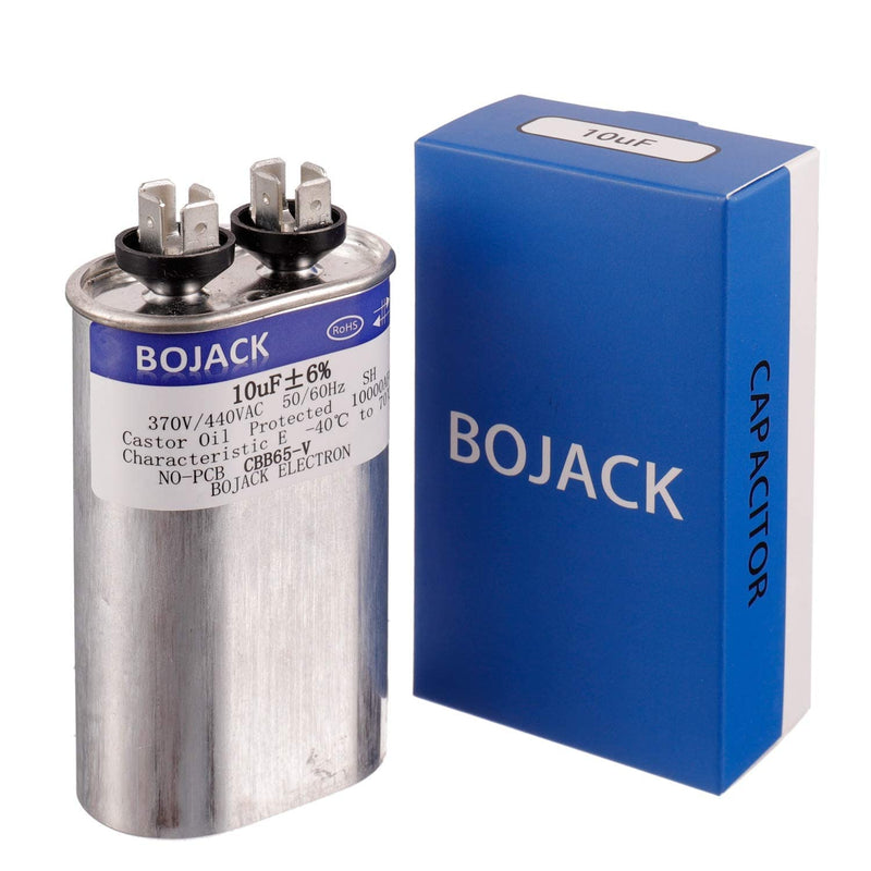 BOJACK 10 uF ±6% 10 MFD 370V/440V CBB65 Oval Run Start Capacitor for AC Motor Run or Fan Start and Cool or Heat Pump Air Conditione