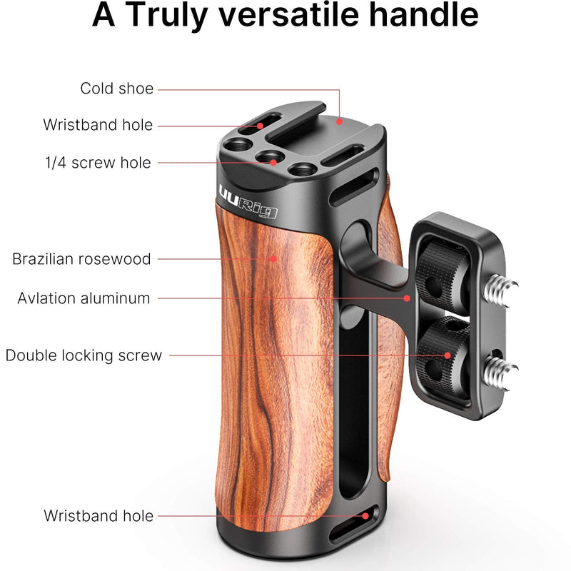 R075 Wooden Handle Grip Left Right Compatible for Sony A6400 A6600 A7III A7IV Nikon Canon Panasonic Camera Cage, for iPhone/Smartphone Video Rig Video-graphy Accessories Mobile Filming 1/4" Bracket