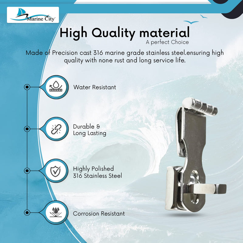MARINE CITY Stainless-Steel Easy Install Door Hasps Heavy Duty Swivel Safety Hasp with Turning Padlock Eye Mount Catch Latch Lock for Marine Boat Accessories (2-3/4 Inches × 1 Inch)