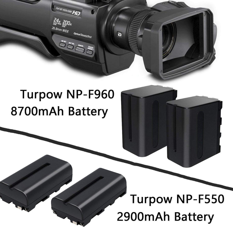 TURPOW 2 Pack NP-F550 Replacement Battery LCD Charger Set Compatible with Sony NP-F330 NP-F530 NP-F570 Battery and Sony CCD-RV100 CCD-RV200 SC5 SC9 TR1 TR940 TR917 Camera CN-160 CN-216 LED Video Light