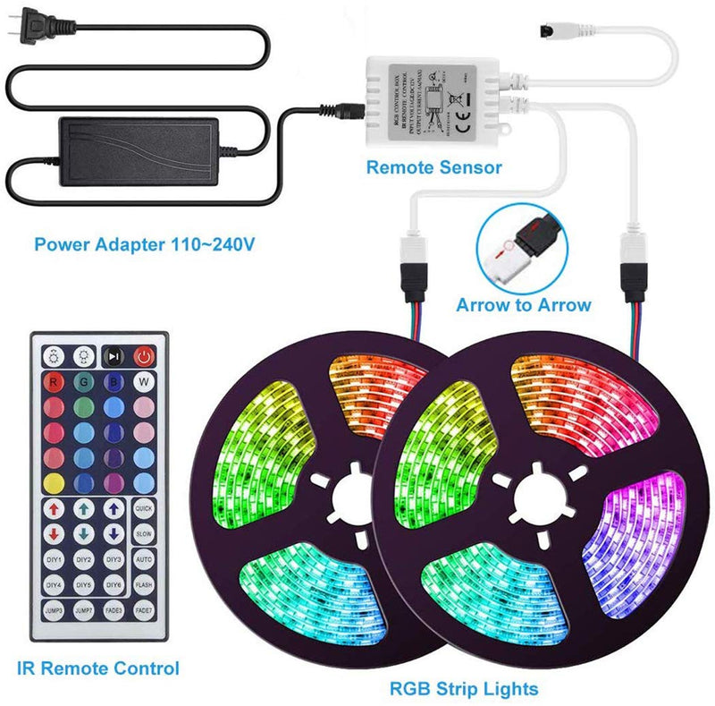 [AUSTRALIA] - LED Strip Lights, 32.8ft RGB Colored Rope Light Strip Kit with Remote Control for Room, Ceiling, Bedroom, Cupboard Lighting with Bright 5050 LED, Strong Adhesive Cutting Design (2X5m) 