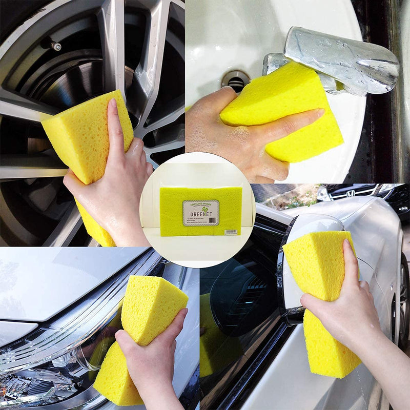 Cellulose Large Sponges for Cleaning, Multi-use Scrub, for Car, Boat and Kitchen, Pack of 3, Yellow, Environmentally Safe Biodegradable
