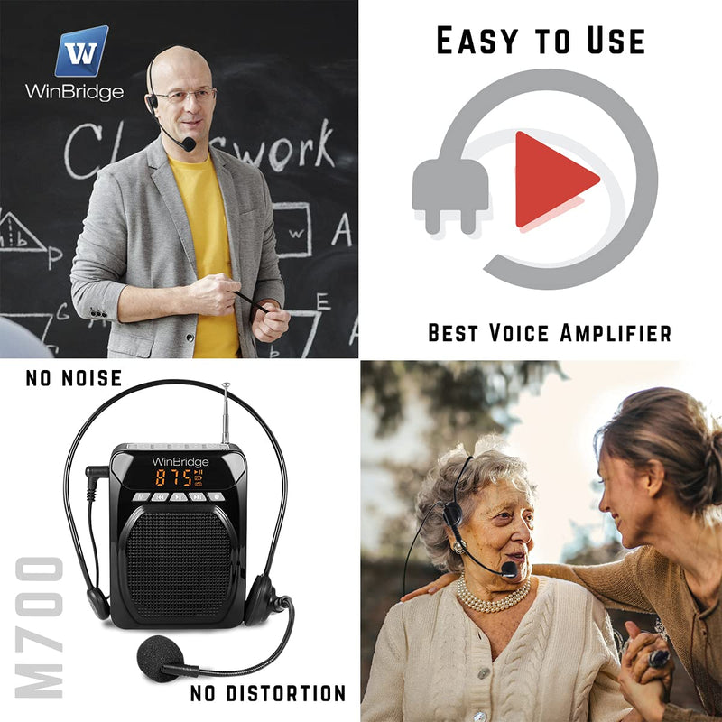 WinBridge Voice Amplifier for Teachers Speaker Bluetooth Portable with Lavalier Lapel Microphone Click On and Headset Microphone, Personal PA System for Voice Amplification 15W|1800mAh M700 Plus