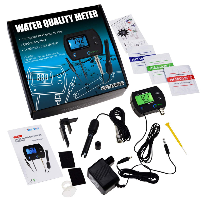 [AUSTRALIA] - PH & Temperature 2-in-1 Continuous Monitor Meter w/Backlight Replaceable Electrode, Dual Display 0.00~14.00pH °C/ °F Water Quality Monitoring Kit, for Aquariums Hydroponics Pools Tanks Spa 