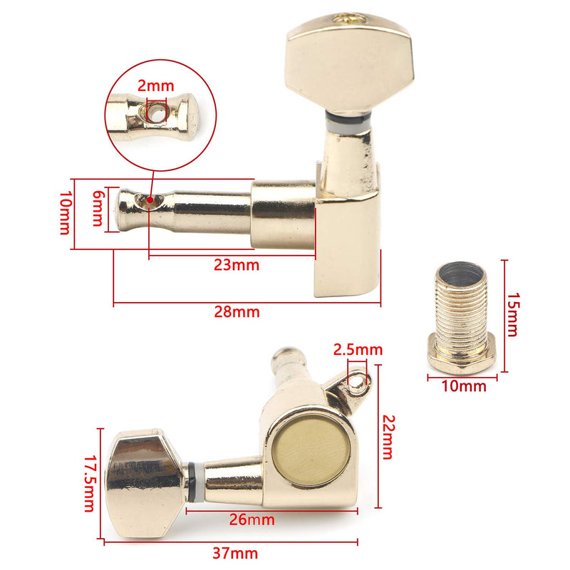 Unxuey 6R Semi-Closed Guitar Tuning Pegs Golden String Keys Set Machine Head Button Tuners Knobs Electric or Acoustic Guitar