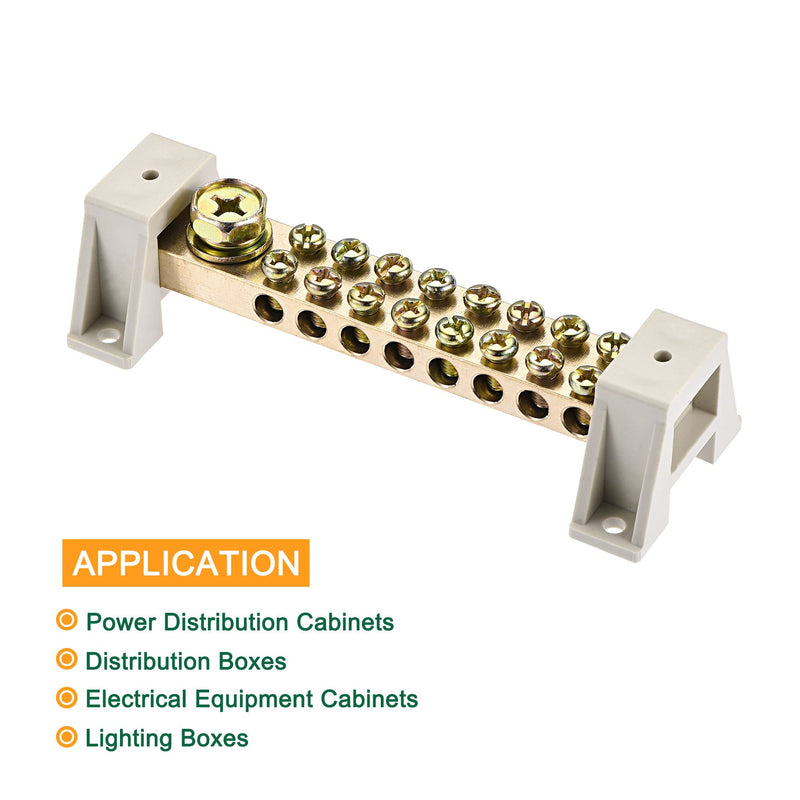 MECCANIXITY Terminal Ground Bar Screw Block Barrier Brass 17 Positions with Bracket for Electrical Distribution 2 Pcs