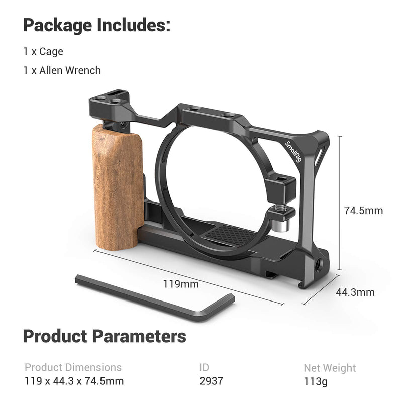 SMALLRIG Camera Cage with Wooden Handle Handgrip for Sony ZV1 Camera - 2937