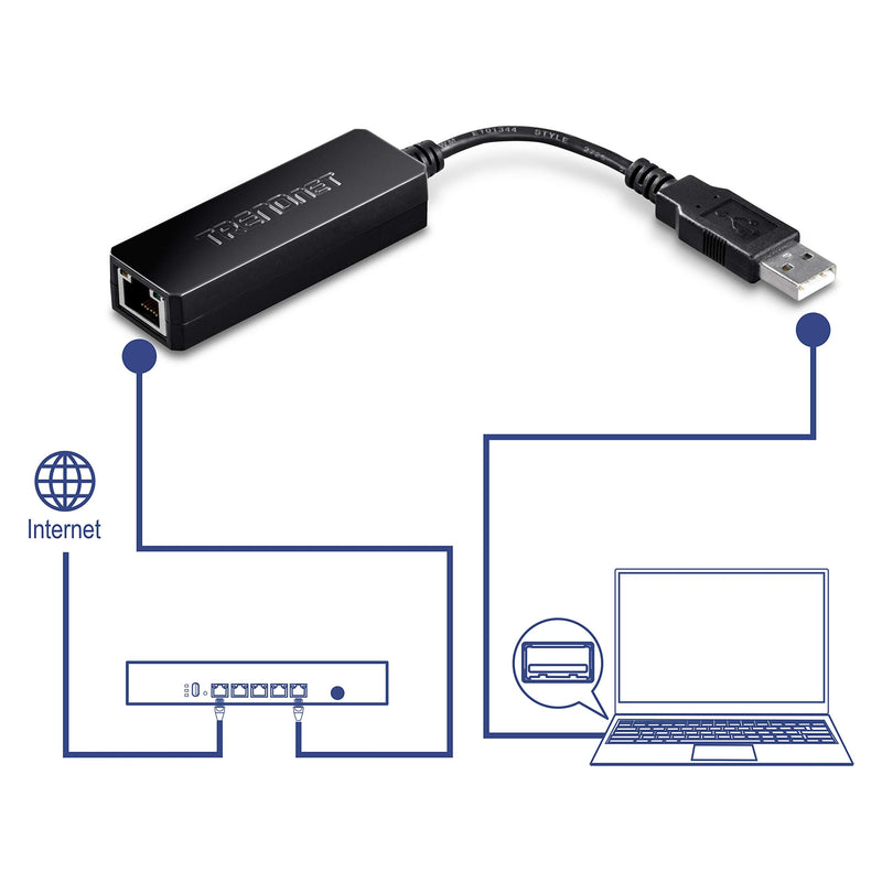TRENDnet USB 3.0 to Gigabit Ethernet Adapter, Full Duplex 2Gbps Ethernet Speeds, Up to 1Gbps, USB to Gigabit Ethernet Adapter, USB-A, Windows & Mac Compatible, USB Powered, Black, TU3-ETG