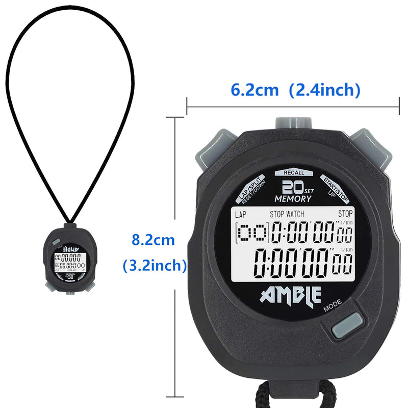 Amble Stopwatch, Countdown Timer and Stopwatch Record 20 Memories Lap Split Time with Tally Counter and Calendar Clock with Alarm for Sports Coaches and Referees