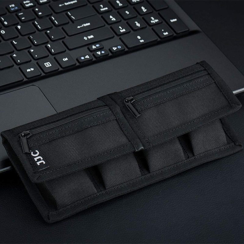 [AUSTRALIA] - Camera Battery Pouch Holder Case for 4 PCS Sony NP-F550 NP-FW50 NP-FZ100 NP-BX1 Canon LP-E6 LP-E8 LP-E10 LP-E12 LP-E17 Fuji NP-W126 Nikon EN-EL14 EN-EL15 with Zipped Pocket to Store SD TF XQD CF Cards 4 Slot+2 Zippered Pockets 