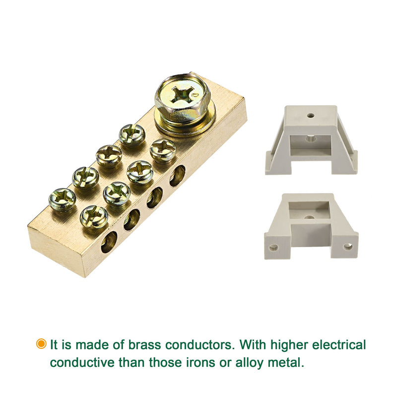 MECCANIXITY Terminal Ground Bar Screw Block Barrier Brass 9 Positions with Bracket for Electrical Distribution 2 Pcs