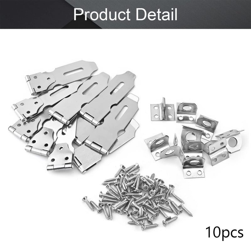 MroMax Hasp Staple Padlock Latch,94mm Length,Stainless Steel Furniture Cupboard Door Stainless Steel Silver Tone 10pcs