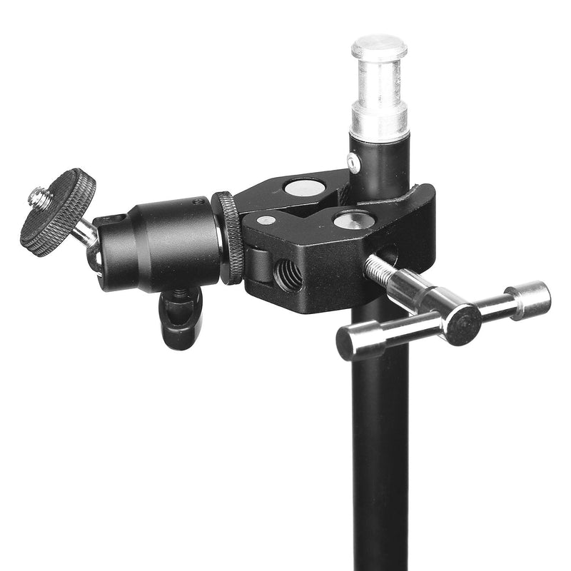 ChromLives Camera Clamp Mount Ball Head Clamp - Super Clamp and Mini Ball Head Hot Shoe Mount Adapter with 1/4'' -20 Tripod Screw for LCD/DV Monitor, LED Lights, Flash Light,Microphone and More black