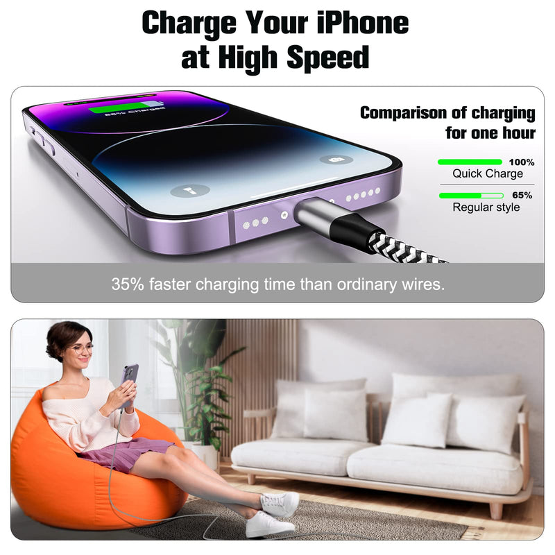 [Apple MFi Certified] iPhone Charger,Compatible for iPhone Charger,3Pack 6FT Fast Chargers Lightning Cable for iPhone 14/13/12/11/Xs/XR X/8/7/iPad iPod AirPods 3Pack 6FT
