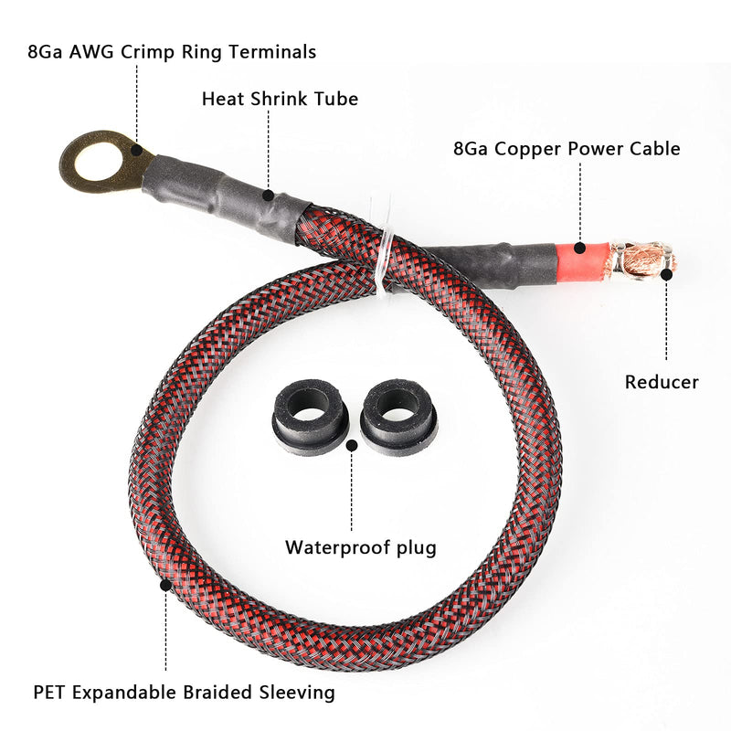 TopstrongGear 8 Gauge AWG 1ft Power Wire with 60A MANL Fuse Holder - 99.9% Oxygen-Free Copper