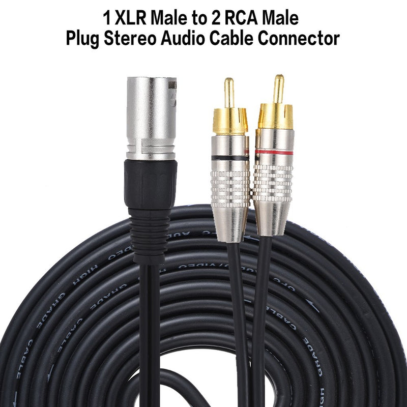 [AUSTRALIA] - ammoon 1 XLR Male to 2 RCA Male Plug Stereo Audio Cable Connector Y Splitter Wire Cord (5 meters / 16.4ft) for Microphone Mixing Console Amplifier 5M 