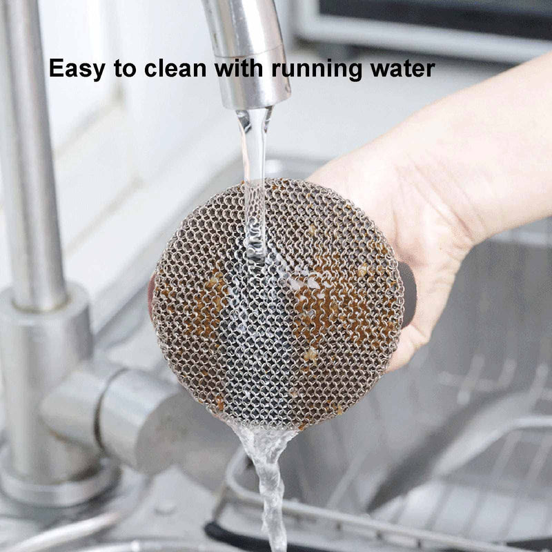 FFfeily Cast Iron Cleaner Chainmail Scrubber 316 Stainless Chainmail Cleaner Scrubber with Handle Metal Scrub Brush for Cast Iron Skillet Cleaner Brush Stainless Steel Small Rings