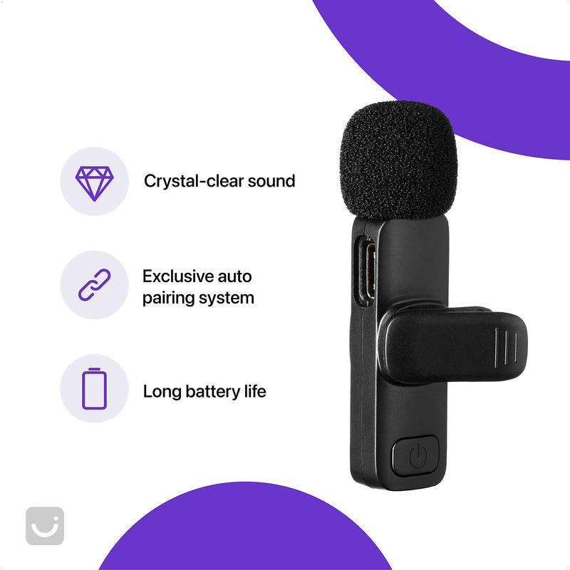 2 Pack Wireless Microphone for iPhone, iPhone Mic, Lavalier microphone for iPhone, Mini microphone iPhone, YouTube microphone, iPhone microphone for video recording, Lapel Mic, Lav mic for iPhone