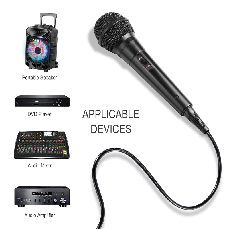 Shinco Handheld Microphone, Dynamic Cardioid Mic with 13ft Cable and ON/Off Switch, Ideally Suited for Speakers, Karaoke Singing Machine, Amp, Mixer