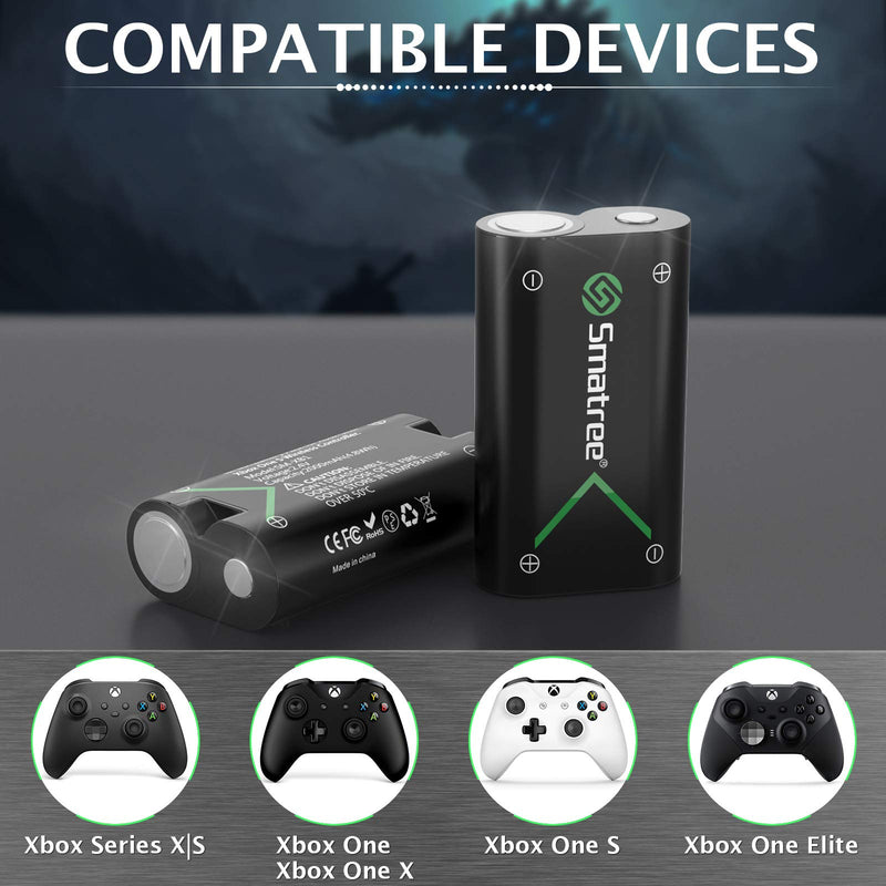 Smatree Controller Battery Compatible for Xbox Series X|S/Xbox One/Xbox One S/Xbox One X/Xbox One Elite Wireless Controller, 2 Pack Rechargeable Batteries with Charger
