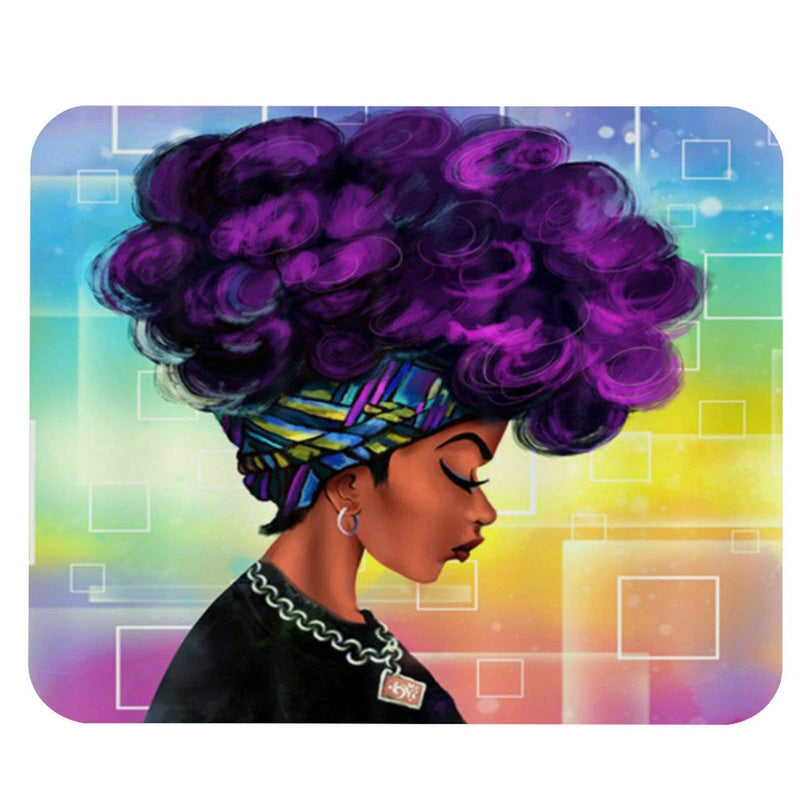 Mouse Pad Custom Design, African Women with Purple Hair Hairstyle Water Resistant Office Mousepad for PC Computers Laptop, 7.9 x 9.8 x 0.1 Inch