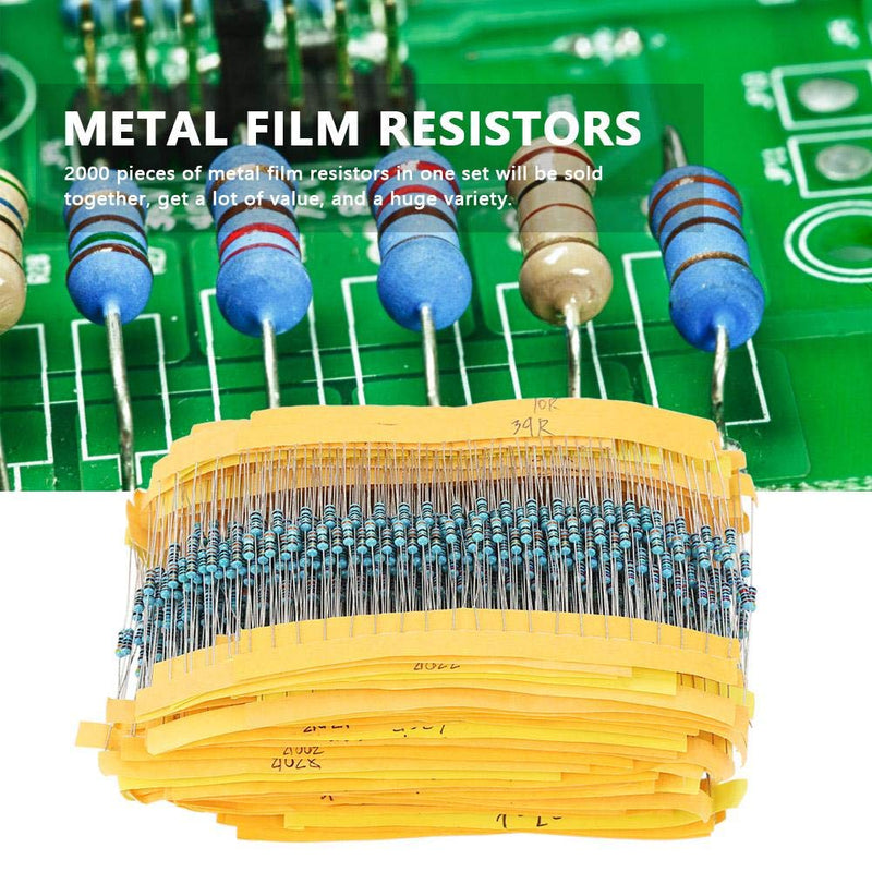 YWBL-WH Resistance,2000PCS 1/4W Resistors,100 Values 1ohm~1M Metal Film Resistors Assortment Components Kit Set