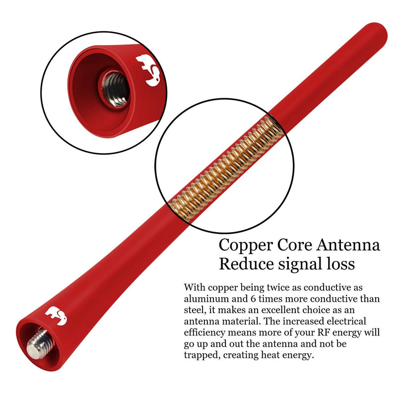ONE250 7" inch Flexible Rubber Antenna for Toyota Tundra (1999-2021), Toyota Tacoma (1995-2016), Toyota FJ Cruiser (2007-2015) - Designed for Optimized FM/AM Reception (Red) Red