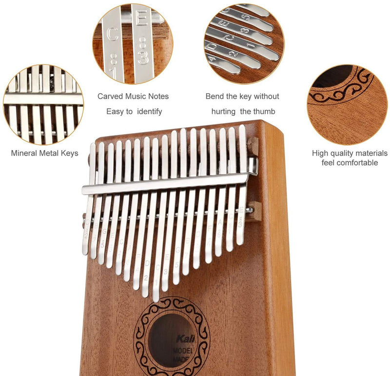 KMIKE 17 Keys Kalimba Thumb Piano Solid Mahogany Wood Finger Piano with Study Instruction and Tune Hammer for Kids Adult Beginners, Professionals - Perfect Christmas Gift