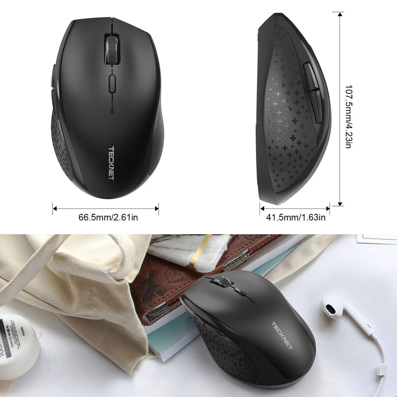 TECKNET Classic 2.4G Portable Optical Wireless Mouse with USB Nano Receiver for Notebook,PC,Laptop,Computer,6 Buttons,30 Months Battery Life,4800 DPI,6 Adjustment Levels (Black) Black