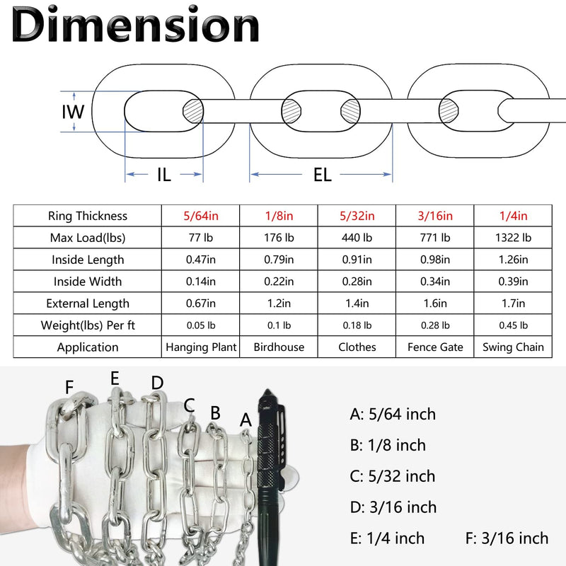 Stainless Steel Chain, Lsqurel 6.5ft 13ft Metal Chain Link Chain Small 5/64in Light Duty Chain Utility Chain Jack Chain for Home Outdoor Camping Hanging etc (5/64in-13ft) 5/64in-13ft