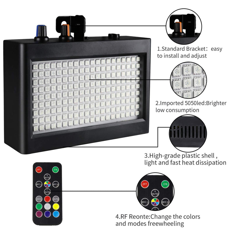 [AUSTRALIA] - EcoStrobe LED Stage Strobe Lights, 180 LED 60 Watt RGB Flash Light, Sound Activated/Remote Stage Lights Disco DJ Light for Party Wedding KTV Bar Concert (with 16 Button Remote) 