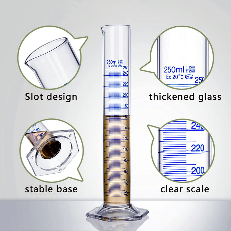 Thick Glass Graduated Cylinder Measuring Liquid Lab Hexagon Base Cylinders Come with Cylinder Brush (Glass, 25ML)
