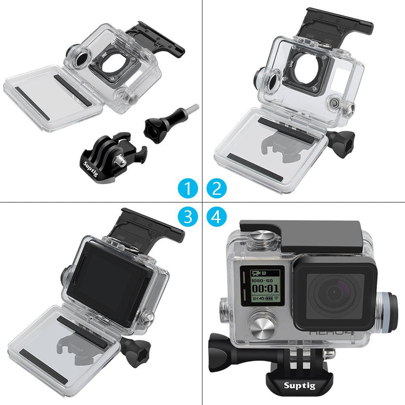 Suptig Housing Rechargeable Waterproof housing for GoPro Hero 4 Hero 3+ Hero 3 Outside Action Camera for Underwater Charge Use - Water Resistant up to 131ft (40m)