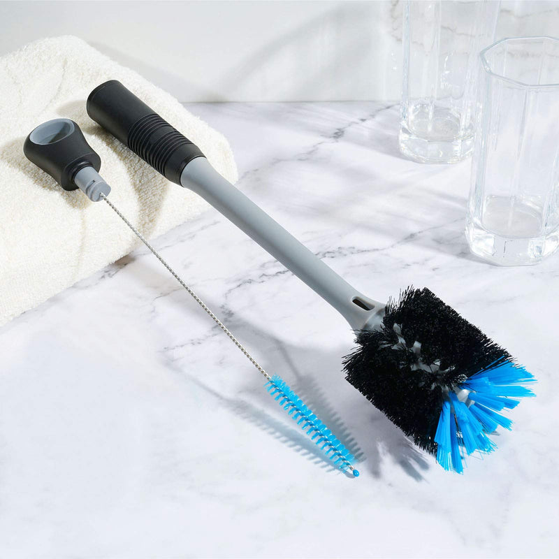 2-in-1 Bottle Brush with Straw Brush, Long Handle Water Bottle Scrubbing Brush, Built for Cleaning Sport Bottles, Baby Bottles, Water Bottles, Coffee Mugs, Tumblers, Wine Decanters, Flask, 1 Pack 1 Count (Pack of 1)