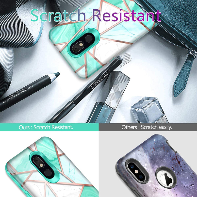 Hekodonk for LG Stylo 5/5+ Plus/5X/5v Case Built in Screen Protector Heavy Duty High Impact Hard PC TPU Bumper Full Body Protective Shockproof Anti-Scratch Cover for LG Stylo 5 -Marble Mint Marble Mint