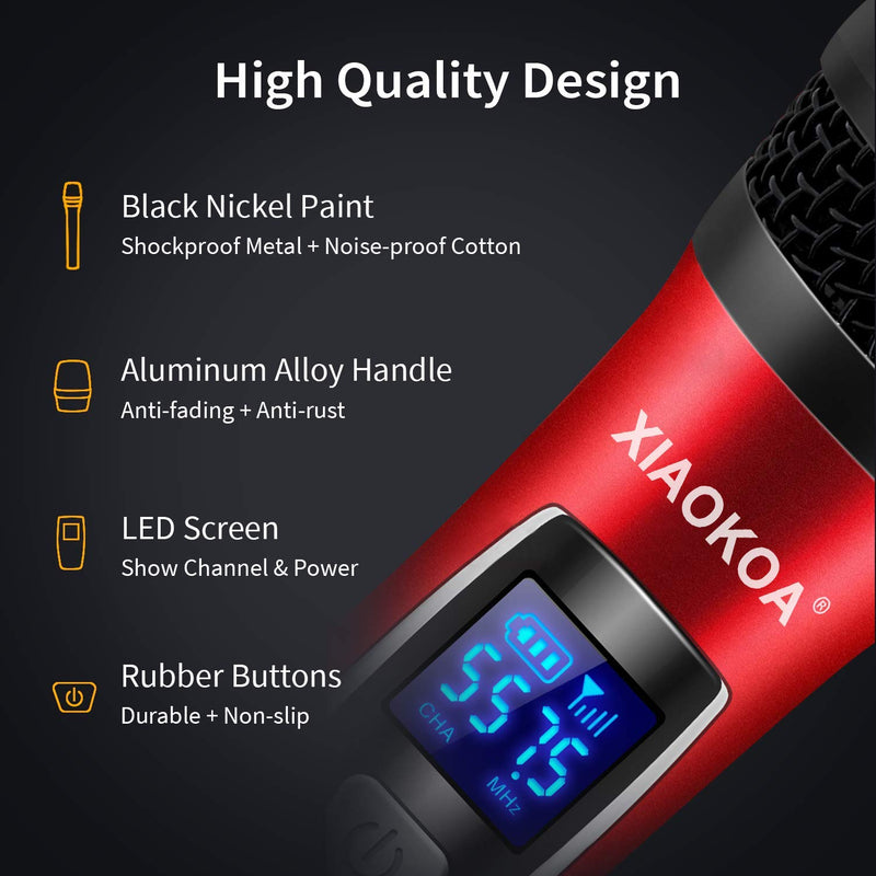 Handheld Karaoke Microphone Wireless for Singing - Wireless Microphones & Receiver with Rechargeable Handheld MIC for Karaoke, Voice Amplifier, PA System, Singing, Church, Party Dynamic Microphone Red
