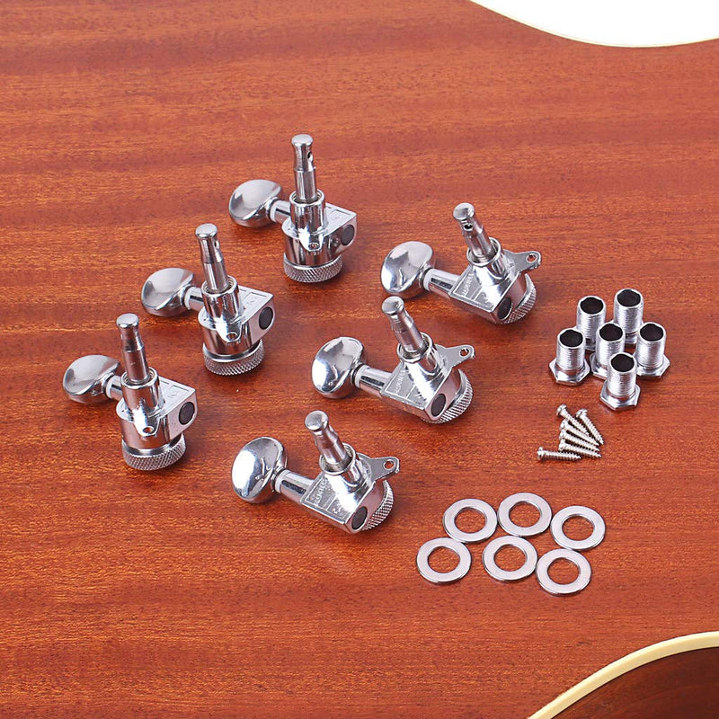 Alnicov 6 Pieces Guitar String Locking Tuners 3 Left 3 Right Guitar Machine Heads Knobs Machine Head Tuners for Electric or Acoustic Guitar (Chrome)
