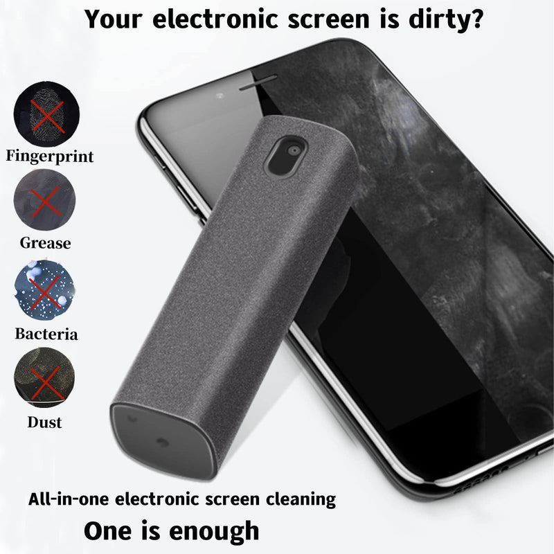 3 in 1Fingerprint Proof Screen Cleaner Tool, Touchscreen Electronic Screen Cleaner, All in One Cleaning Kit with Microfiber and Soft Fiber Flannel for All Phones, Laptop,TV and Tablet Screens (Grey) A-Grey