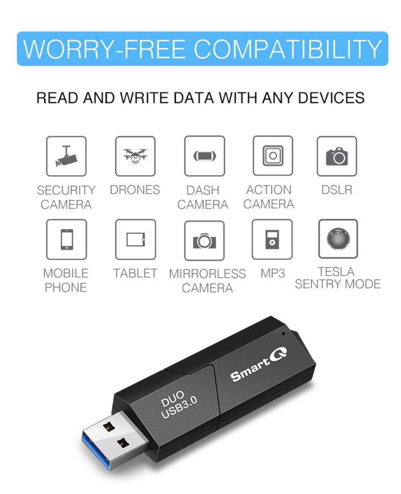 SmartQ C307 USB 3.0 Portable Card Reader for SD, SDHC, SDXC, MicroSD, MicroSDHC, MicroSDXC, with Advanced All-in-One Design Single